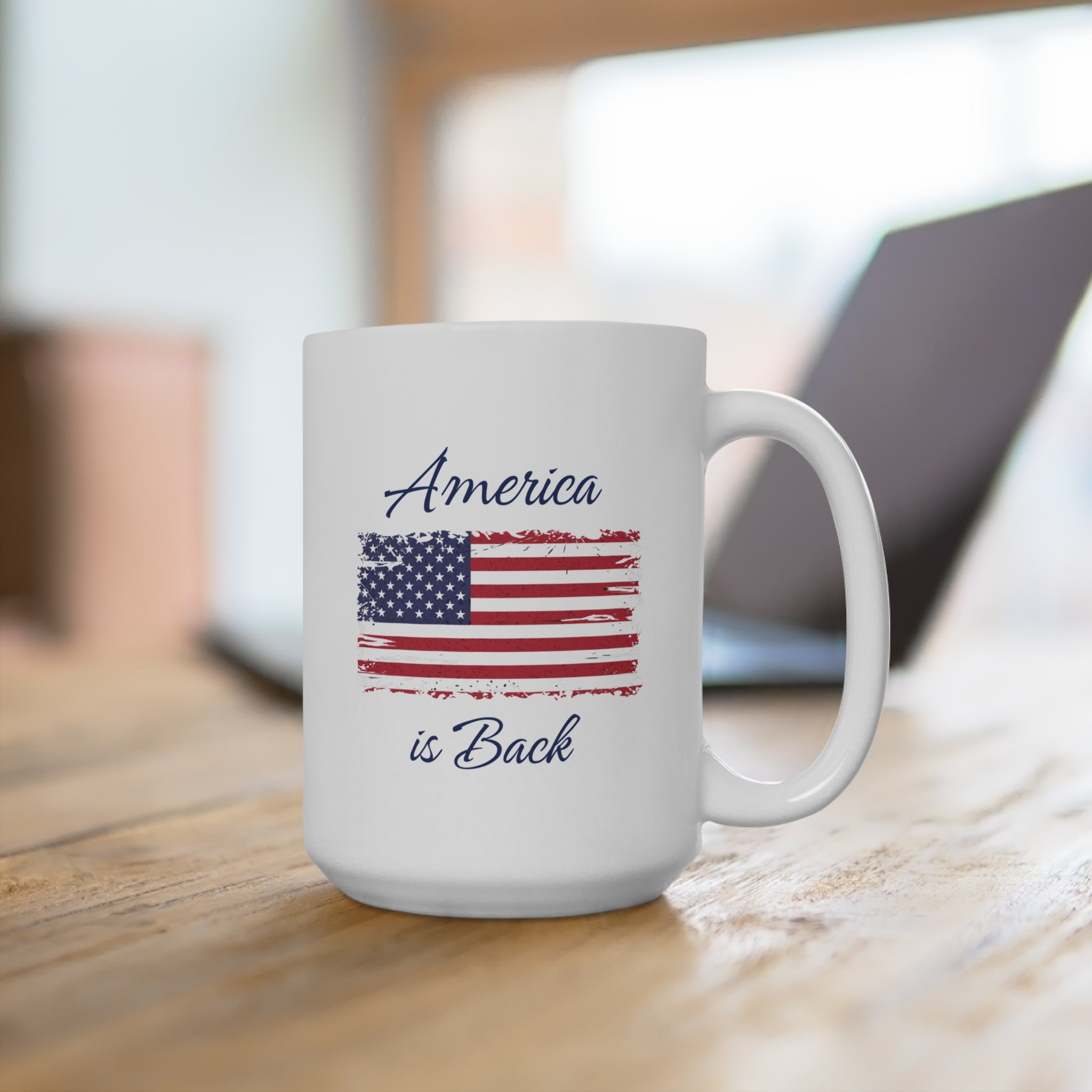 America Is Back White Cursive Mug 15oz