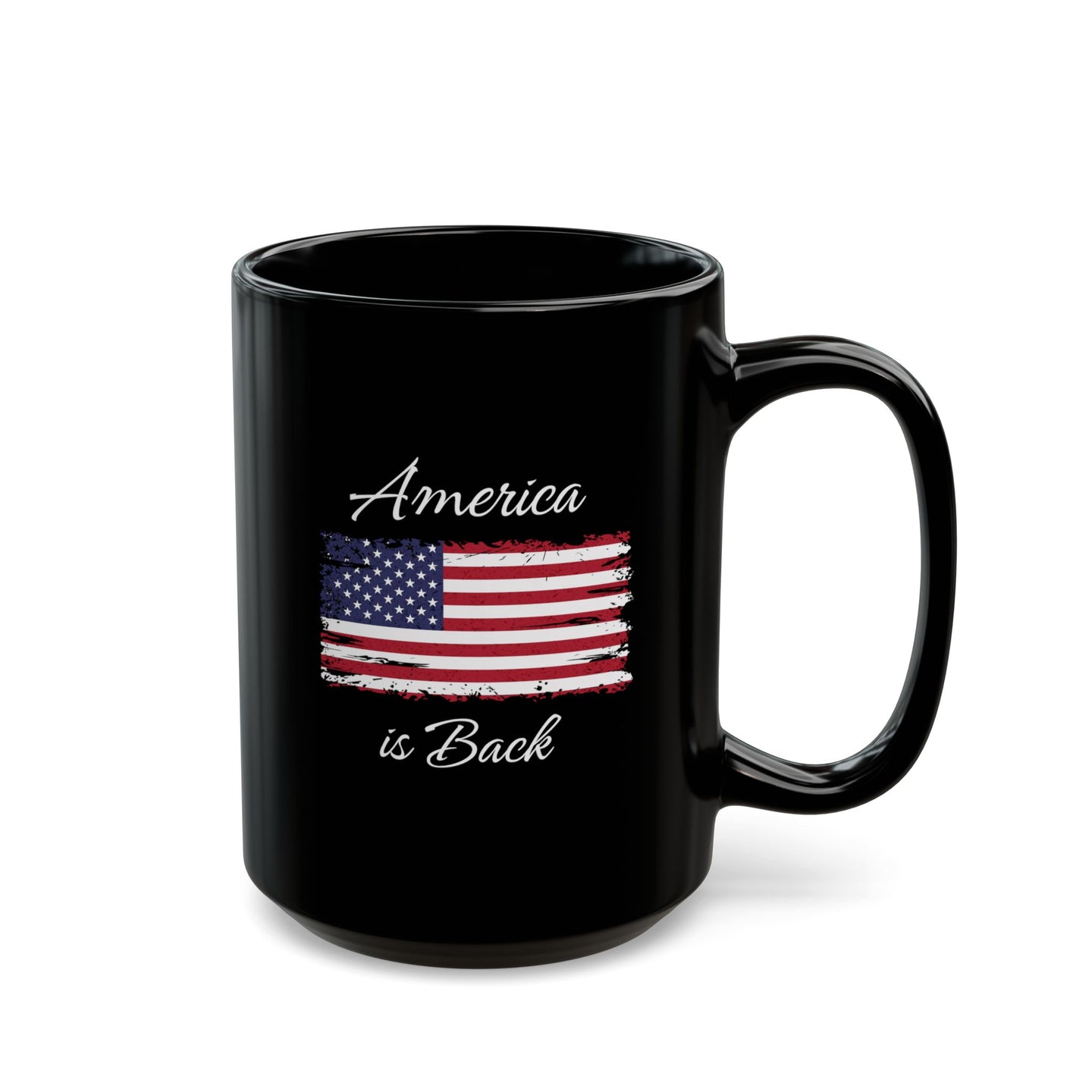 America Is Back Cursive Black Mug 15oz