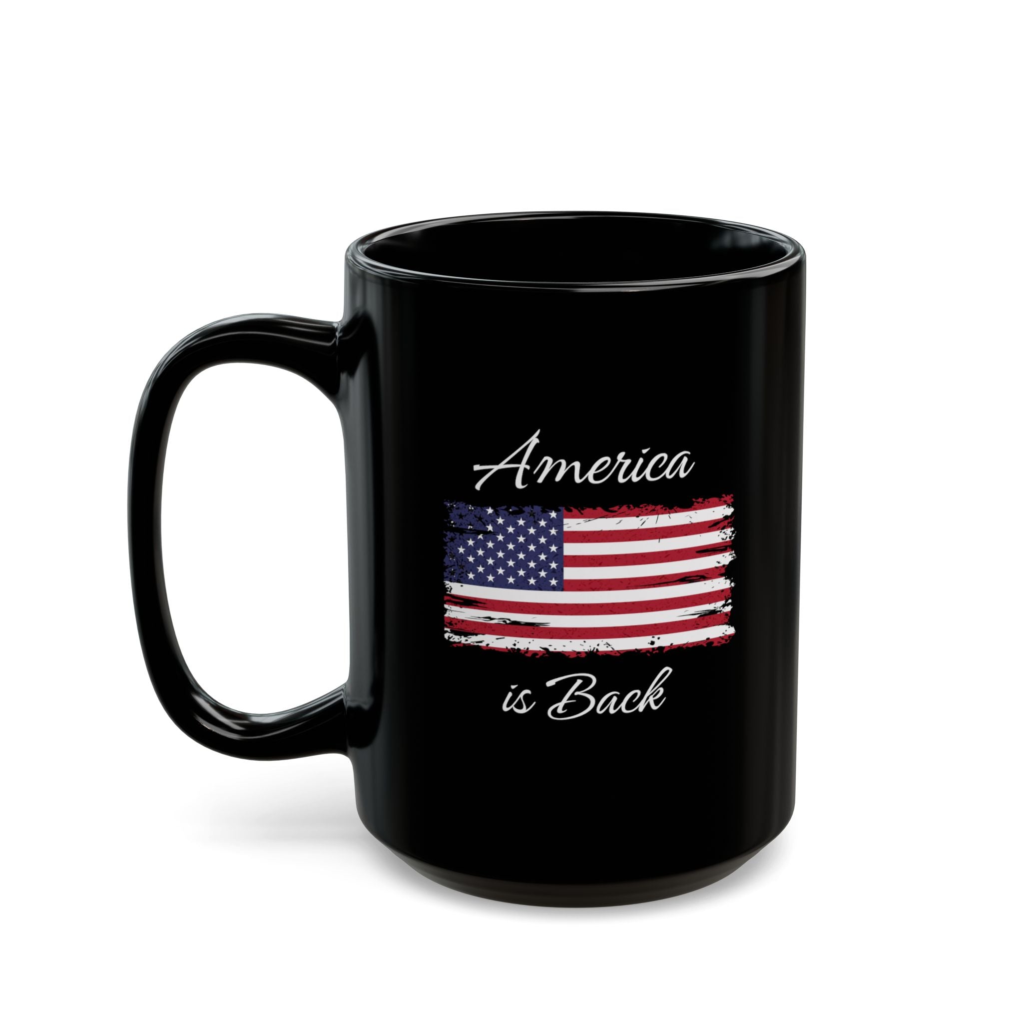 America Is Back Cursive Black Mug 15oz