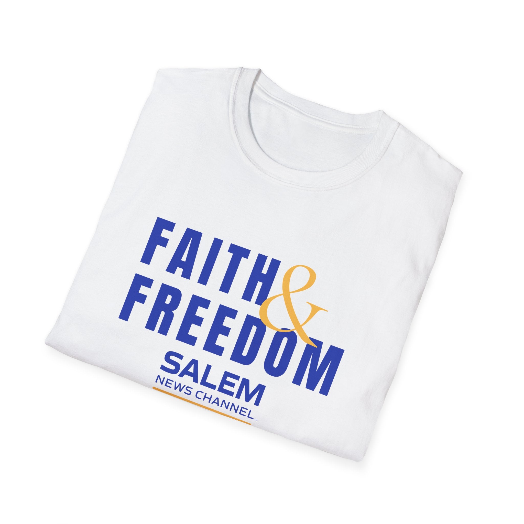 Salem News Channel - Faith & Freedom (Blue & Gold) White T-Shirt